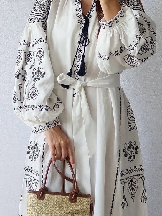 Dresses & Skirts - Embroidered White Boho Belted Maxi Dress